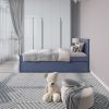 Yes4wood Blue Twin Bed with Trundle, Solid Wood Malibu Bed Frame with Twin Size Pull-Out Trundle for Kids and Toddlers