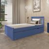 Yes4wood Blue Twin Bed with Trundle, Solid Wood Malibu Bed Frame with Twin Size Pull-Out Trundle for Kids and Toddlers