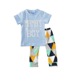 Children's Clothing Boy Suit Short-Sleeved T-Shirt Blue Letter Arrow Geometric Pants Baby Two-Piece Suit (Option: Blue-80cm)