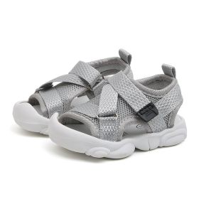 Girls' Solid Color Velcro Korean Style Sandals (Option: Grey-22)